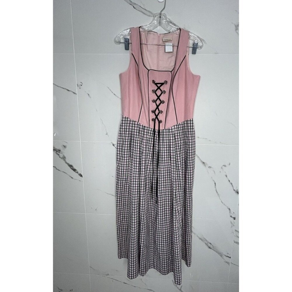 Chic Pink and Black Lace-Up Midi Dress